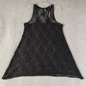 Vintage Floral Lace Tank Top Womens XL Black Flowy Y2K Fairy Witchy Whimsigoth